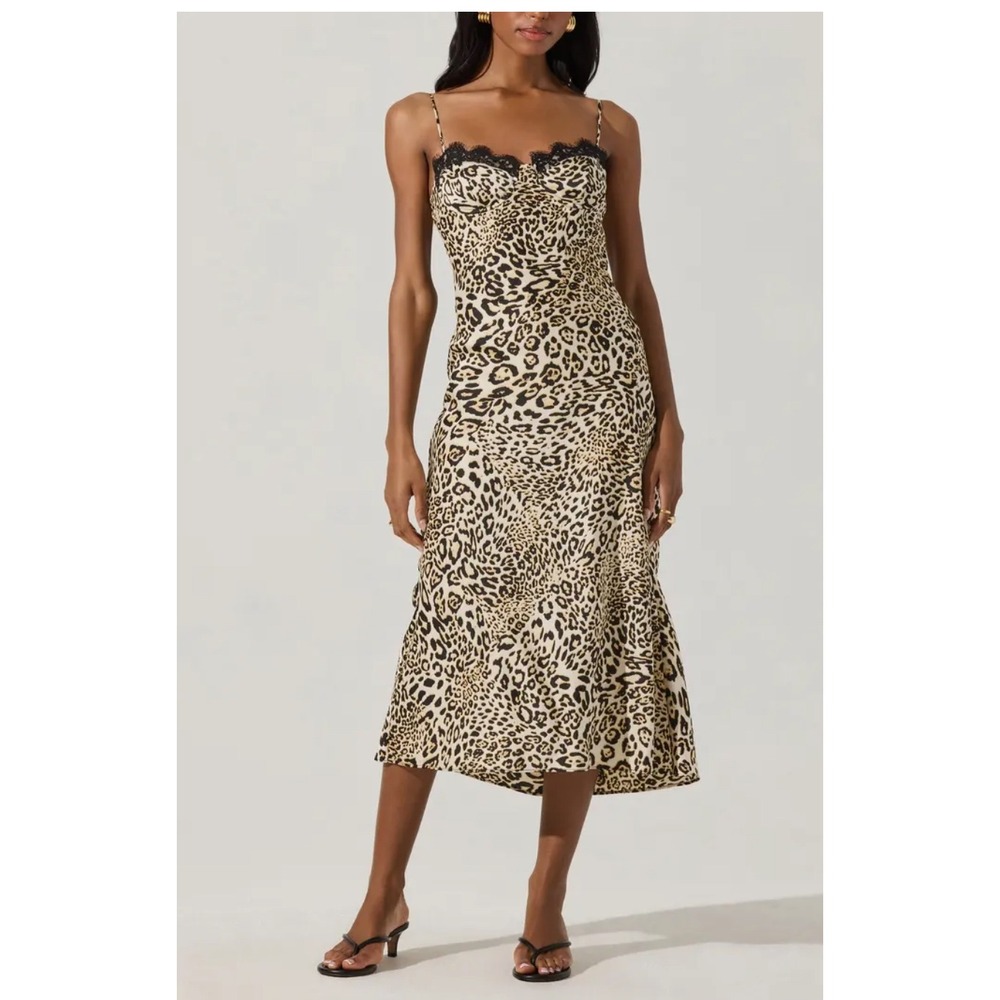 ASTR THE LABEL Leopard Print Slip Midi Dress Lace‎ Trim 90s Y2K whimsigoth sz XL